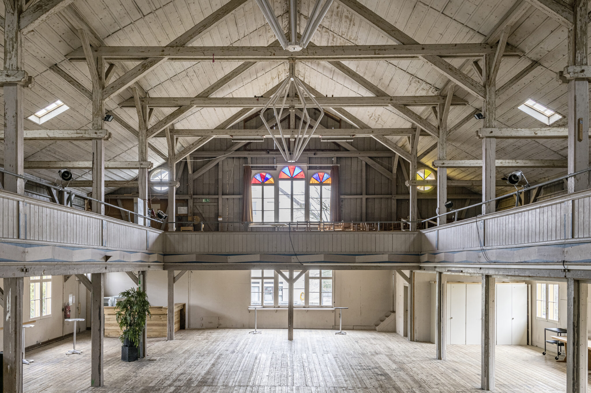 Ausgereifte Dachwerkkonstruktion der Eben-Ezer-Halle auf St. Chrischona in Bettingen. Foto: Kantonale Denkmalpflege Basel-Stadt, Kathrin Schulthess