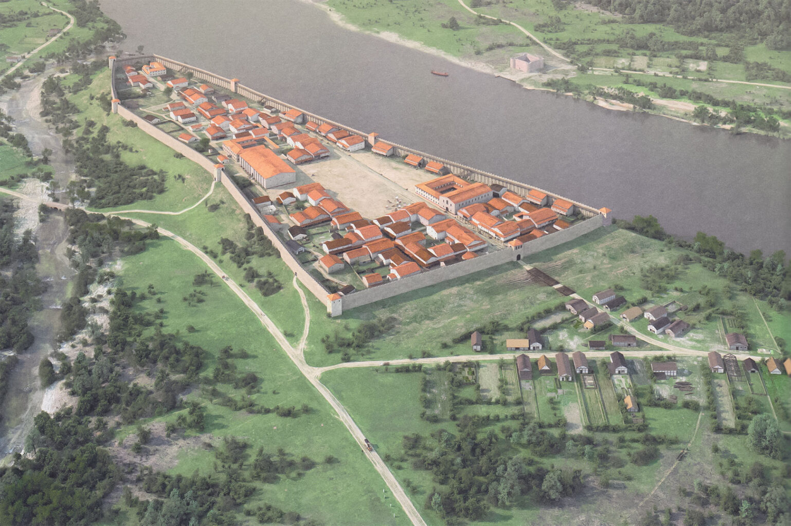 3D-Rekonstruktion der spätantiken Befestigung auf dem Münsterhügel © 2024 Christoph Merian Verlag