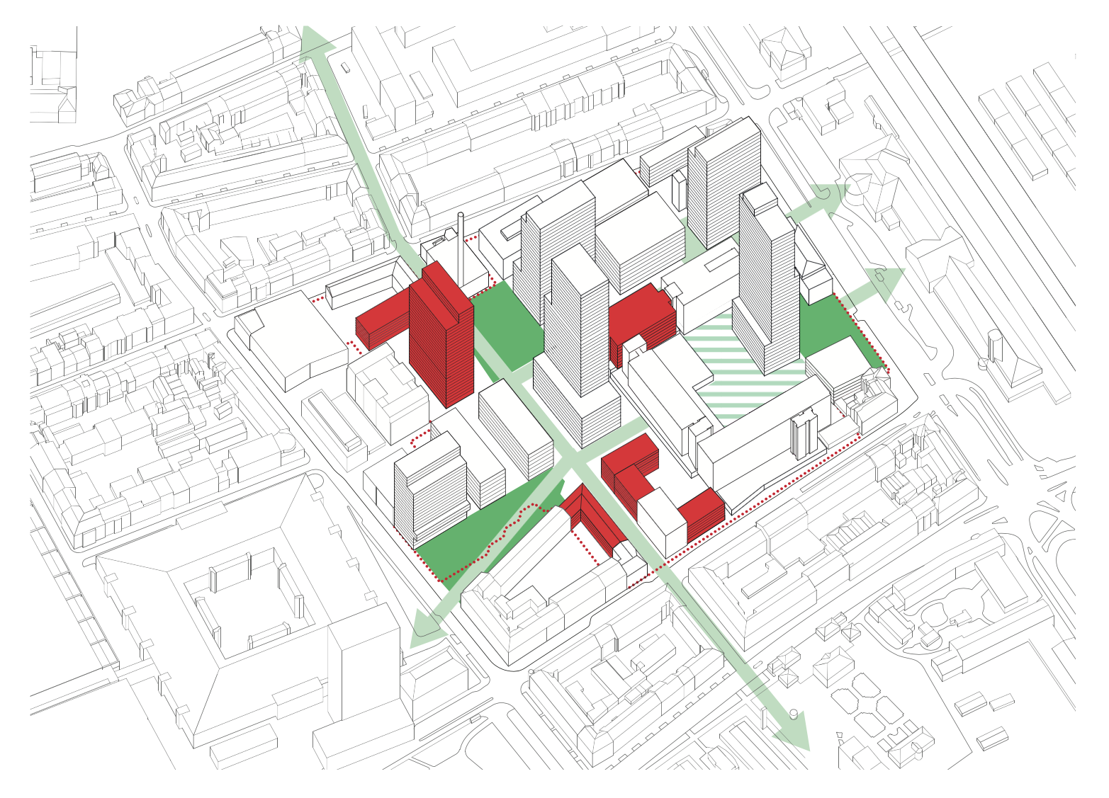 Rosental Mitte: Hochhauscluster und Öffnung des Areals © Bau- und Verkehrsdepartement Basel-Stadt