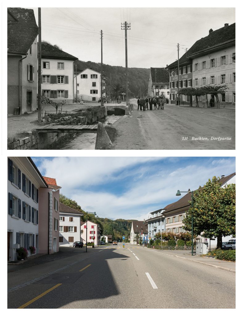 Buckten 1933 (oben, Archiv Heinz Spinnler) und heute (unten, © Andreas Zimmermann)