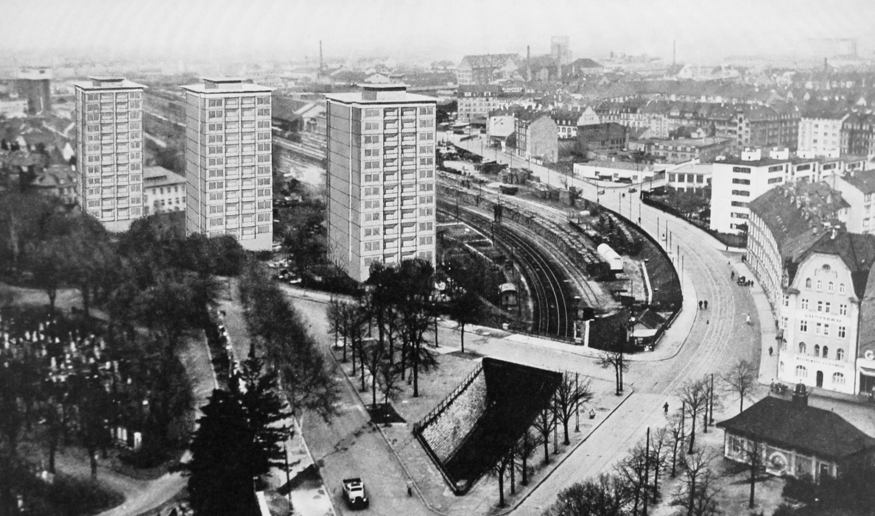 Fotomontage Entenweid-Hochhäuser © Staatsarchiv Basel