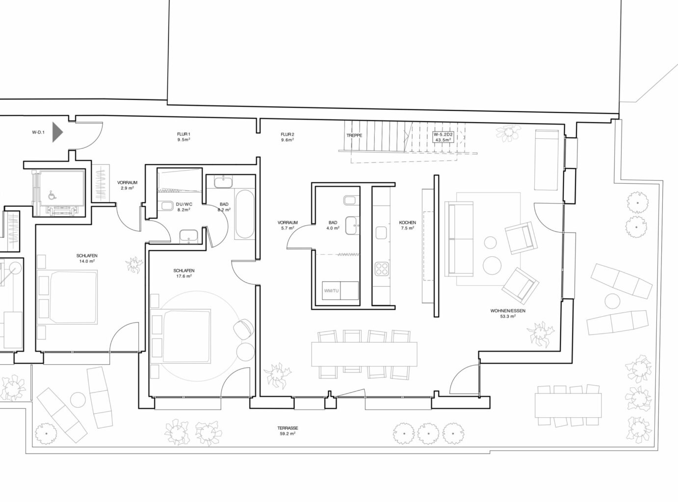 Grundriss Zugangsgeschoss. Plan: Kren Architektur