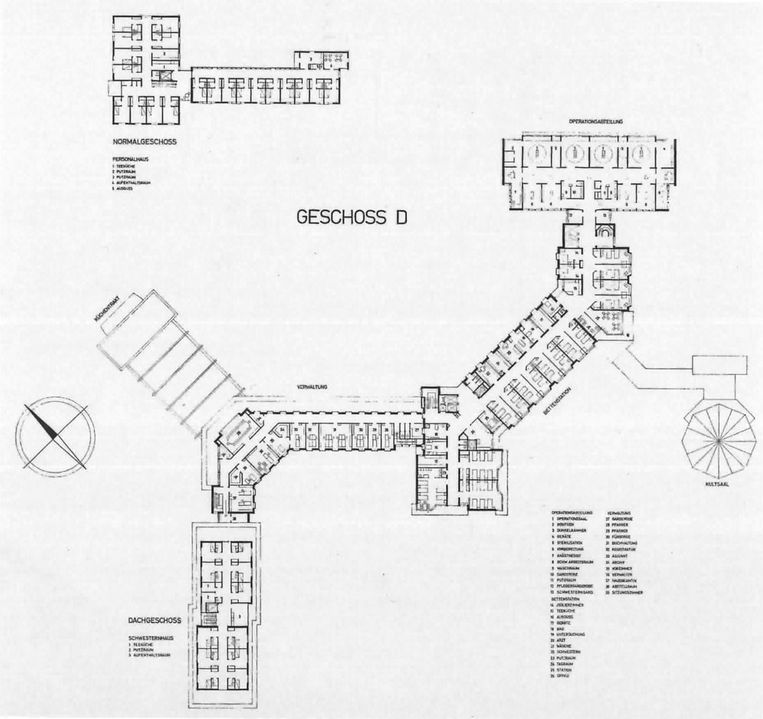 Spitalbau von Rudolf Steiger und Hermann Fietz (1962), Normalgeschoss