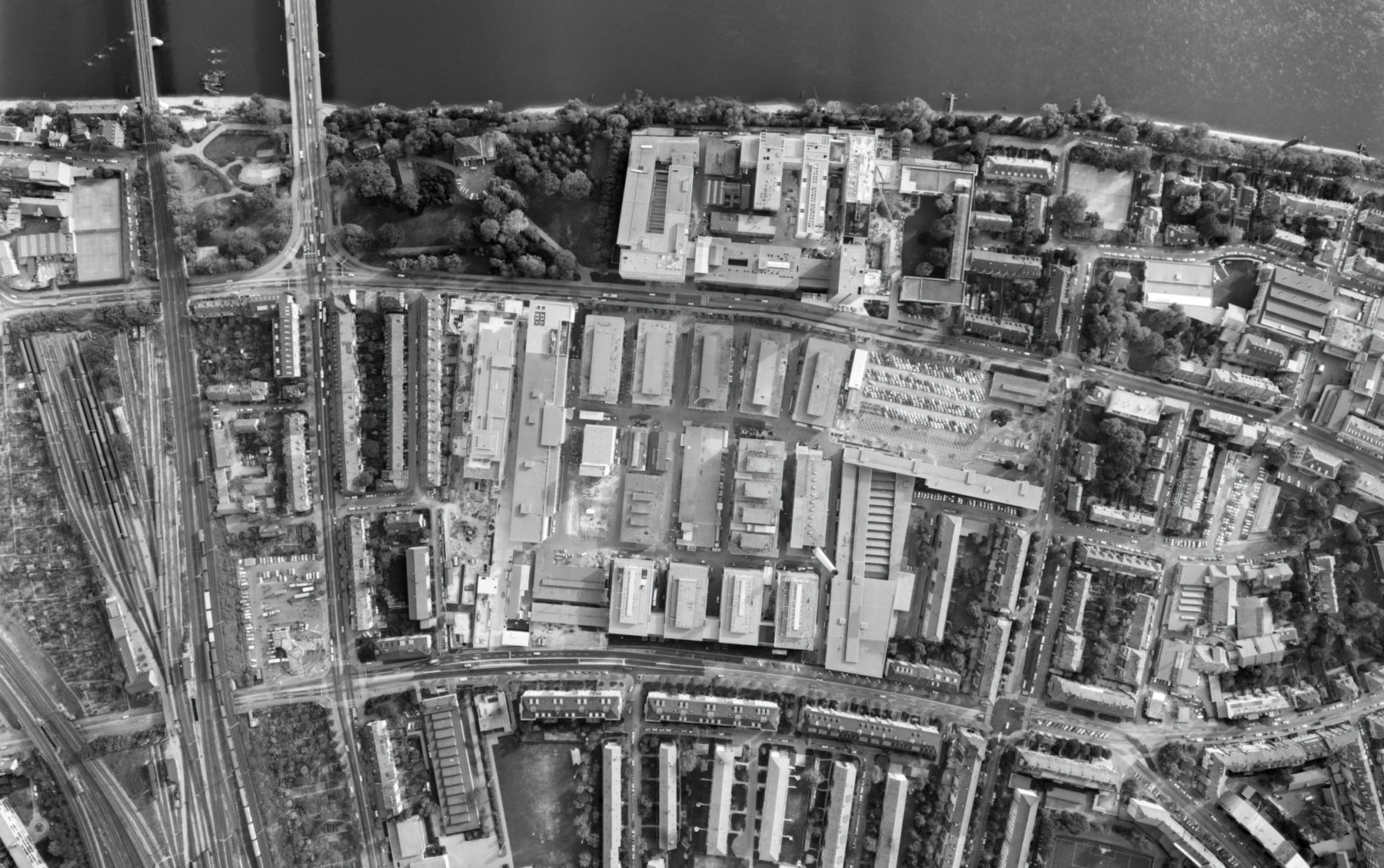 Roche Areal aus der Luft im Jahre 1965 © Swissair Photo AG, Basel