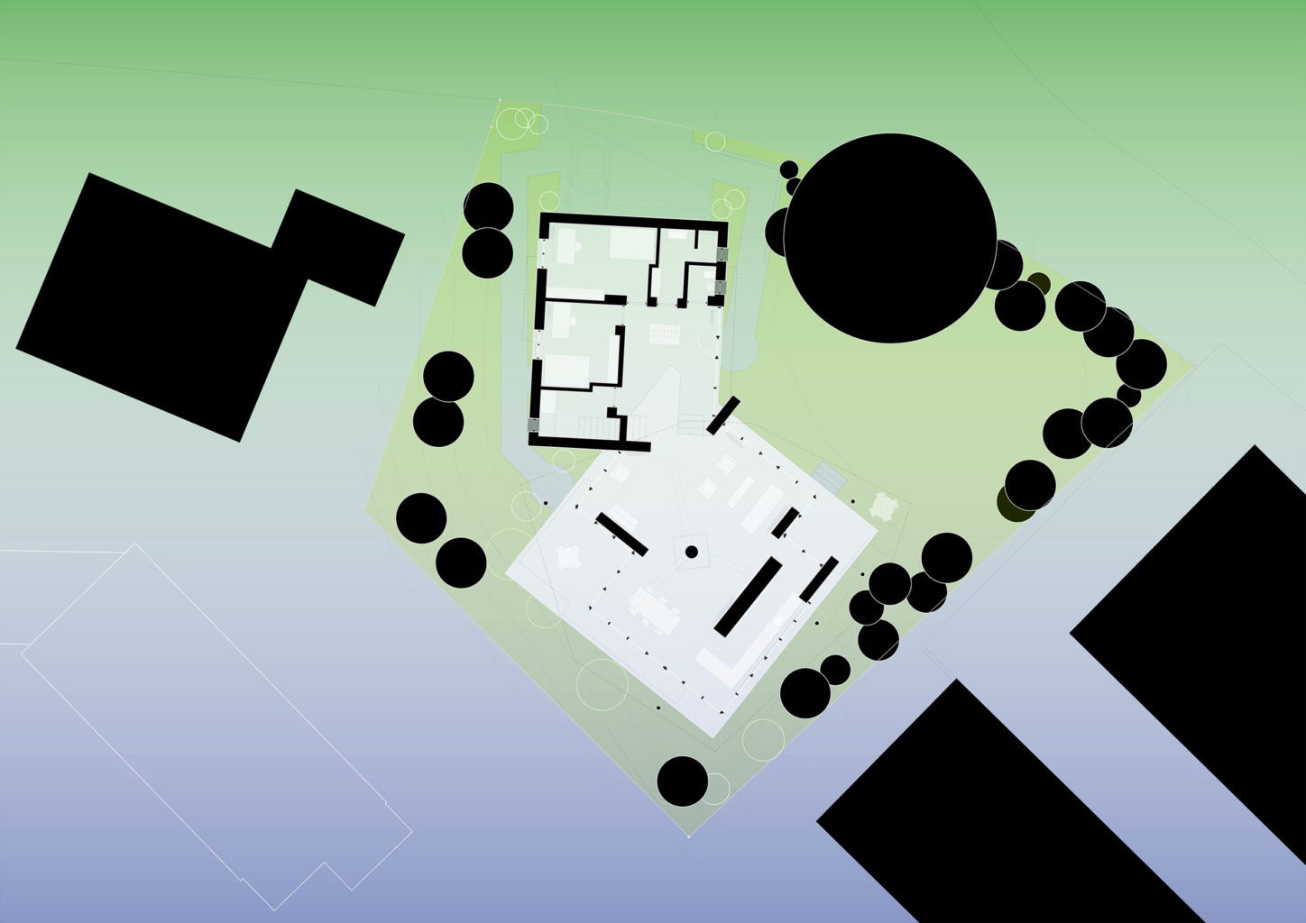 Zugangsgeschoss mit Garten und Baum © Notaton