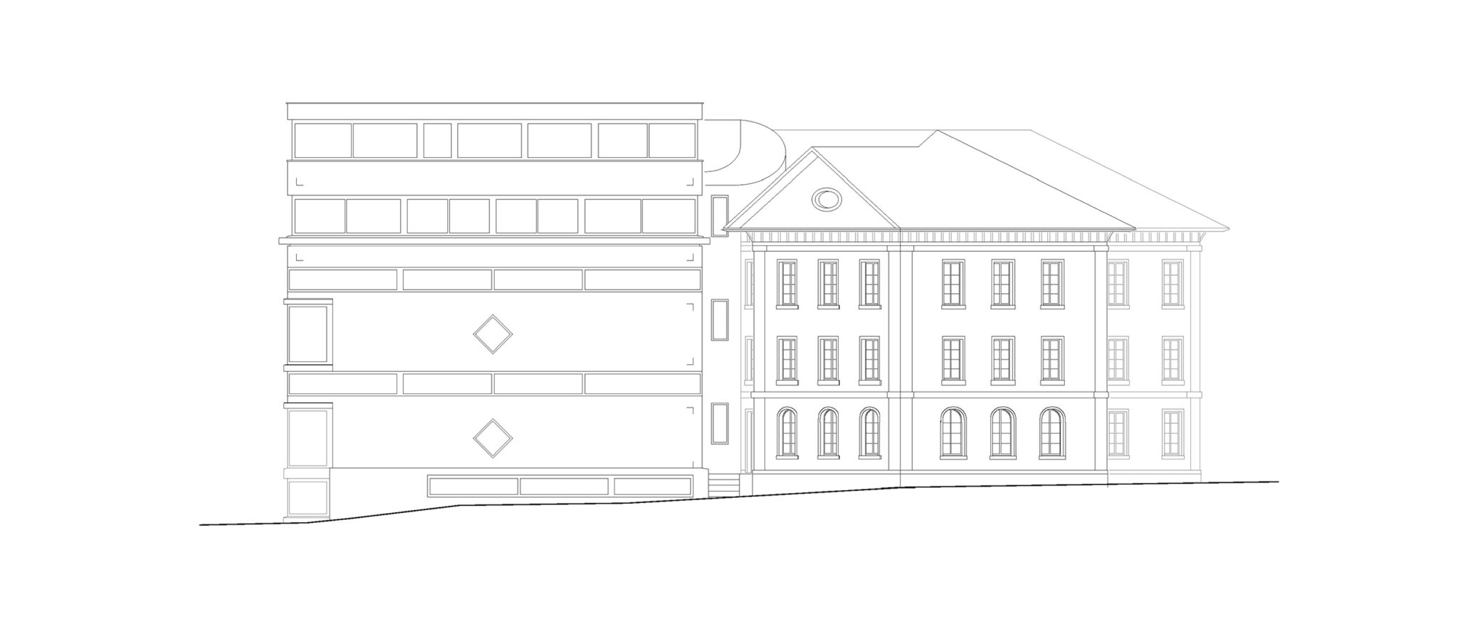 Nordwestfassade, Sicht von Bahnhofsstrasse © Notaton