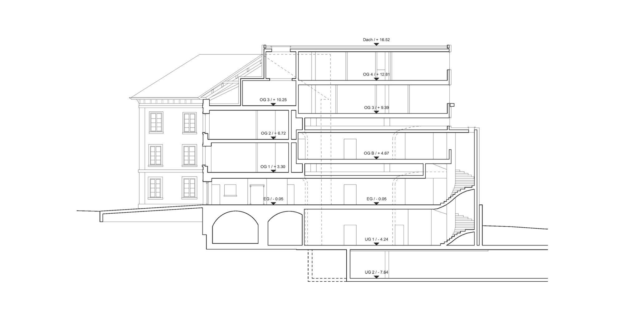 Schnitt Nord-Süd entlang der Erschliessung © Notaton