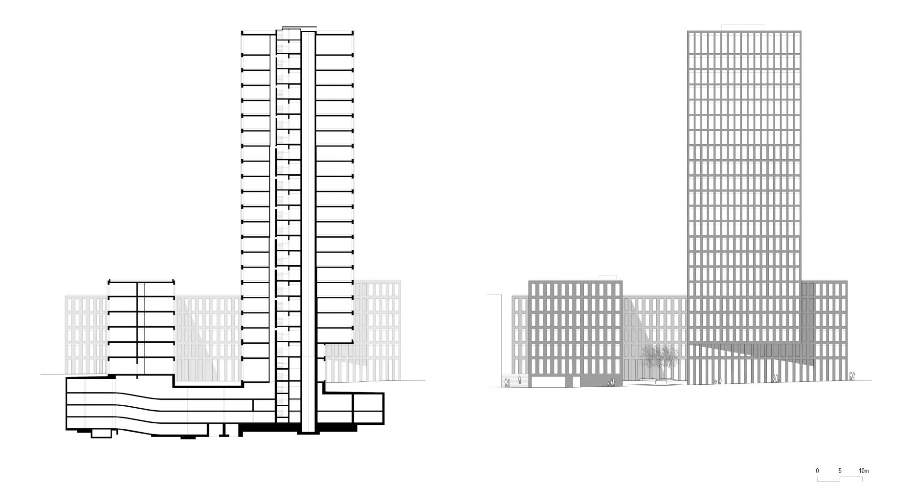 Fassade / Schnitt Grosspeter Tower © Burckhardt+Partner AG