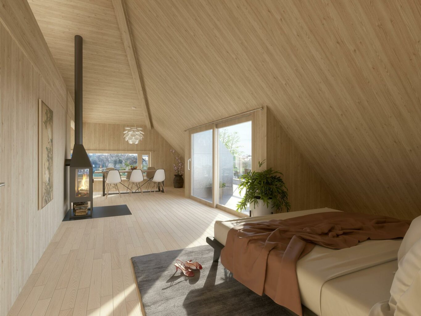 Der aufgestockte Raum ist ein echter Hingucker – riesige Dachterrasse inklusive! Visualisierung: Kren Architektur
