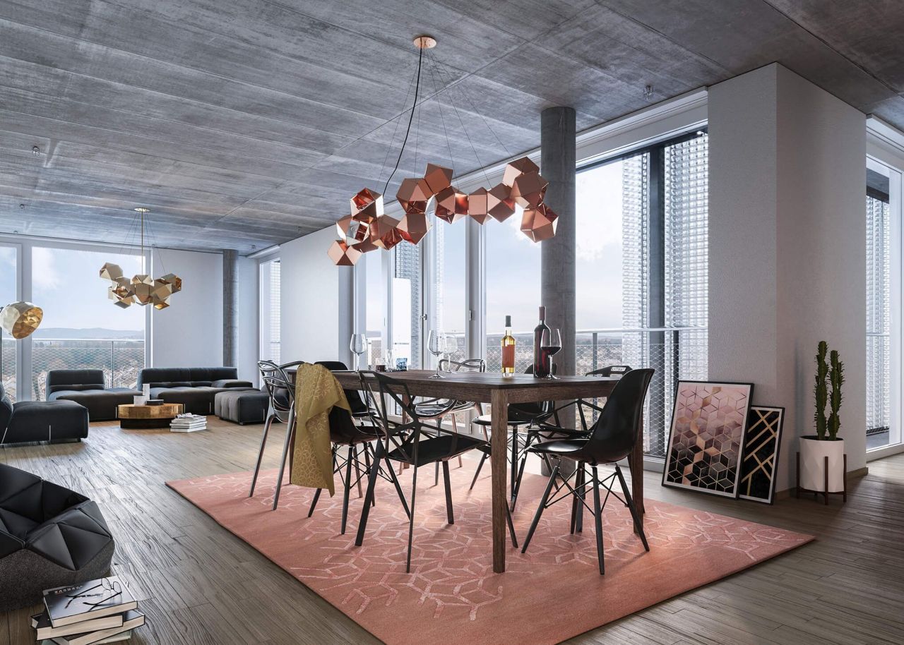 Visualisierung Wohnung im Meret Oppenheim Hochhaus © SBB Immobilien