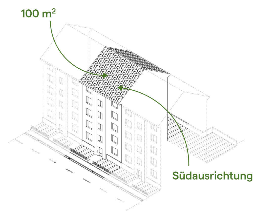 Ausgangslage: Ein Mehrfamilienhaus wie es beispielsweise im Gundeli stehen könnte. Grafik © Simon Heiniger / Architektur Basel