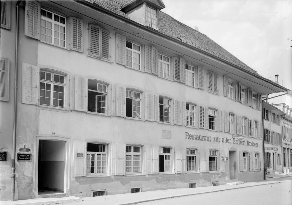 Konnte erhalten werden: «Restaurant zur alten Brauerei Brodbeck», im April 1944, STABL_PA_6292_01.377, Fotosammlung Seiler Arnold und Junior, Liestal, Staatsarchiv Basel-Landschaft