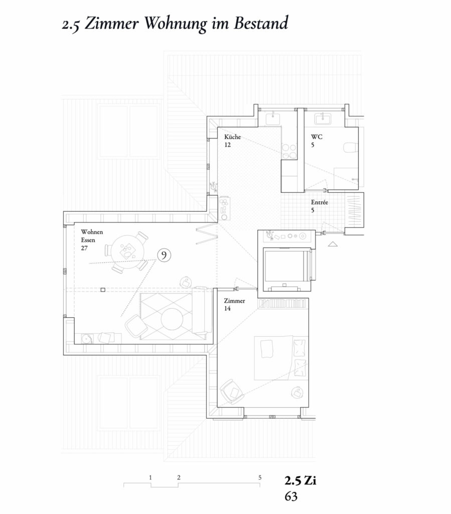 2.5 Zimmer Wohnung im Bestand, Plan: Solanellas Van Noten Meister Architekten