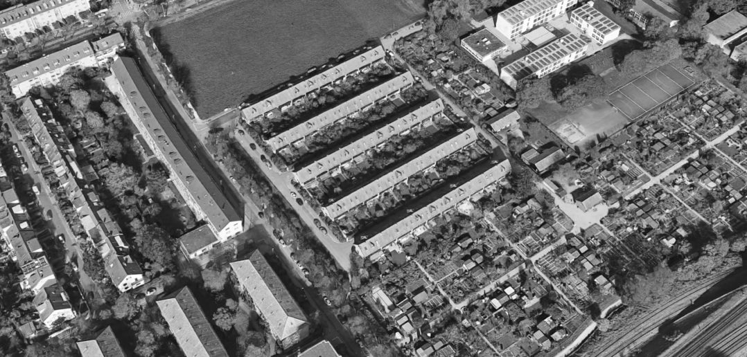 Luftbild der Siedlung "Drei Linden" (1944) von Mumenthaler & Meier © Google Maps