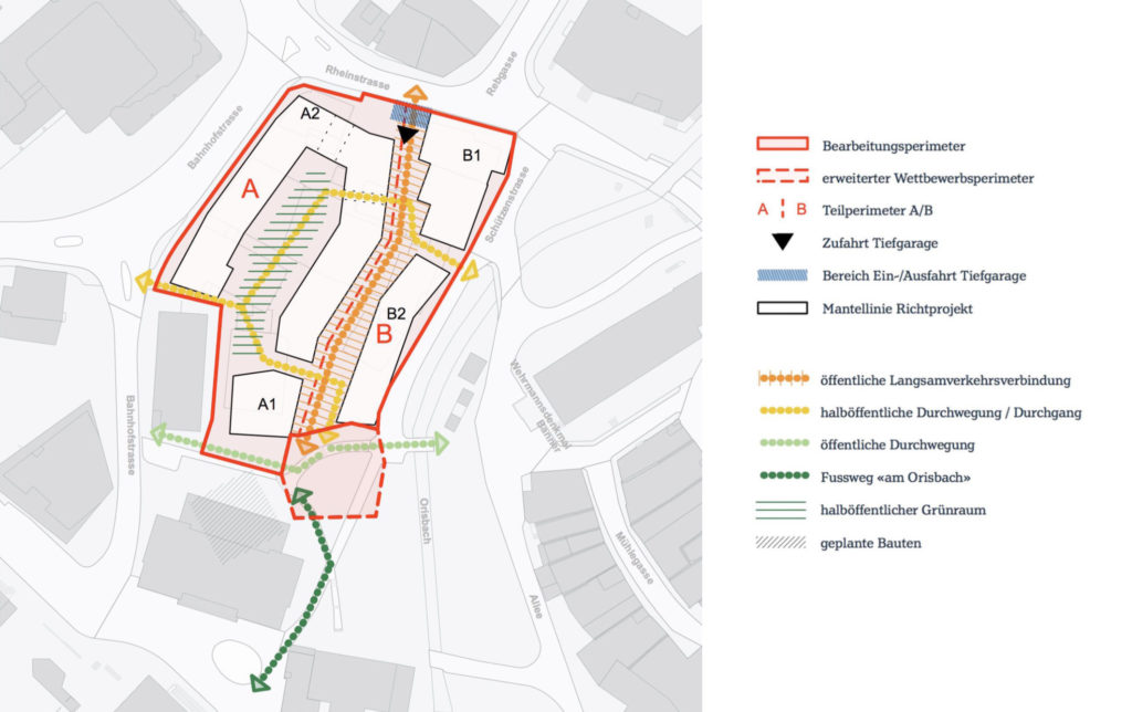 Übersicht des Projektperimeters, Quelle: Jurybericht «Lüdin Areal»
