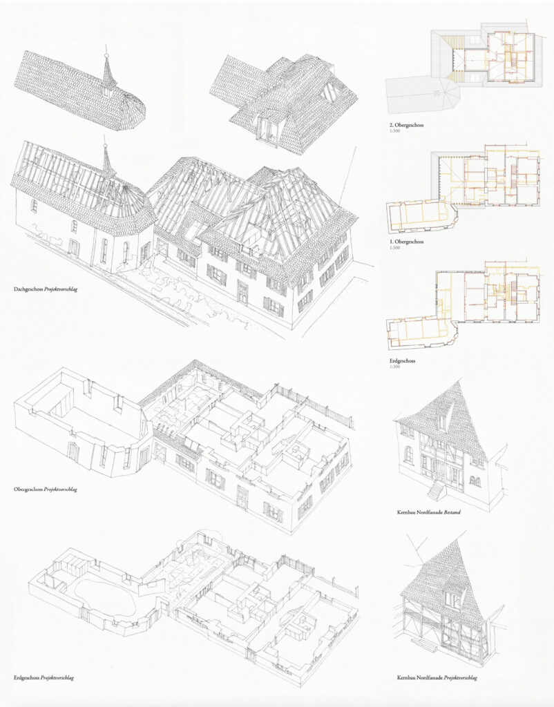 Detaillierte Auseinandersetzung mit den Bestandesgebäuden, Axonometrie: Solanellas Van Noten Meister Architekten