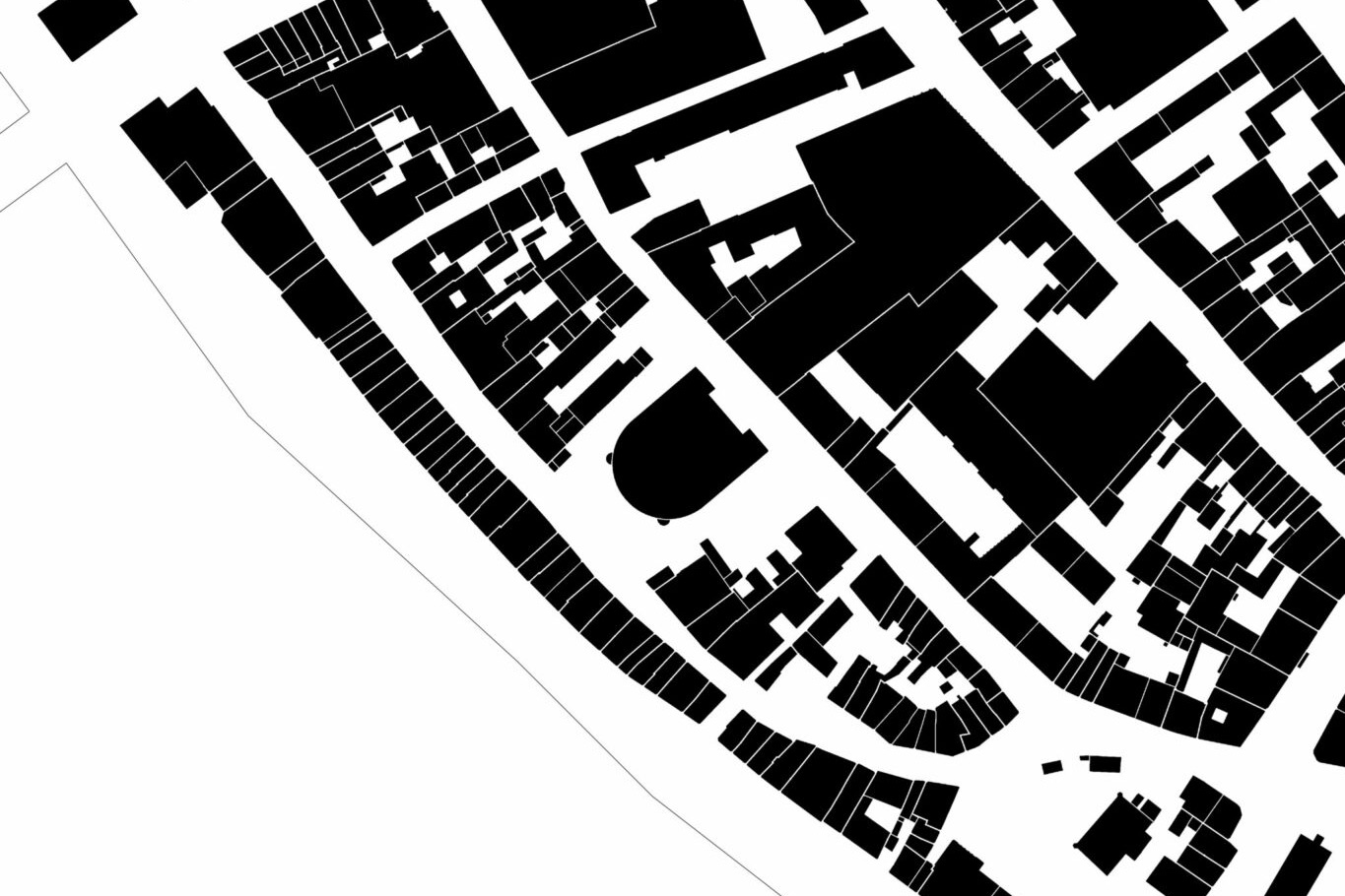 Schwarzplan: In der Mitte das Arbeitsamt Basel © Johanna Bindas, Architektur Basel; Quelle: Geoportal Kanton Basel-Stadt