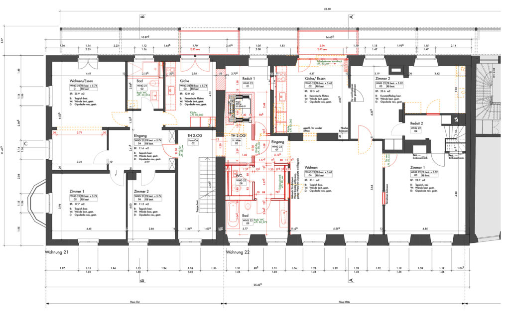 Das rechte Treppenhaus wurde zugunsten eines Aufzugs eliminiert © Rosenmund + Rieder Architekten BSA SIA AG