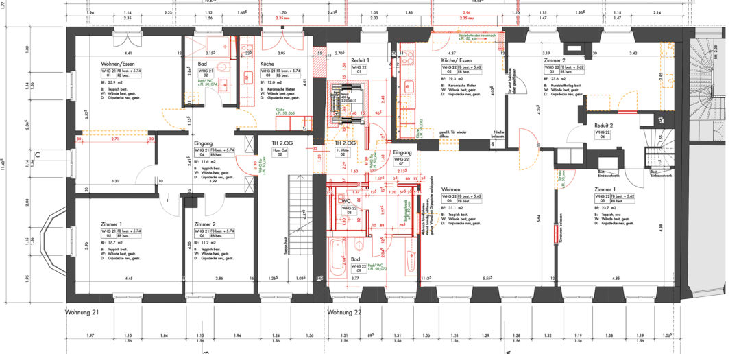 Das rechte Treppenhaus wurde zugunsten eines Aufzugs eliminiert © Rosenmund + Rieder Architekten BSA SIA AG