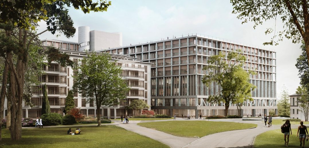 Christ & Gantenbein, Erweiterung Universitätsspital Zürich, Blick vom Park, Visualisierung © Ponnie Images